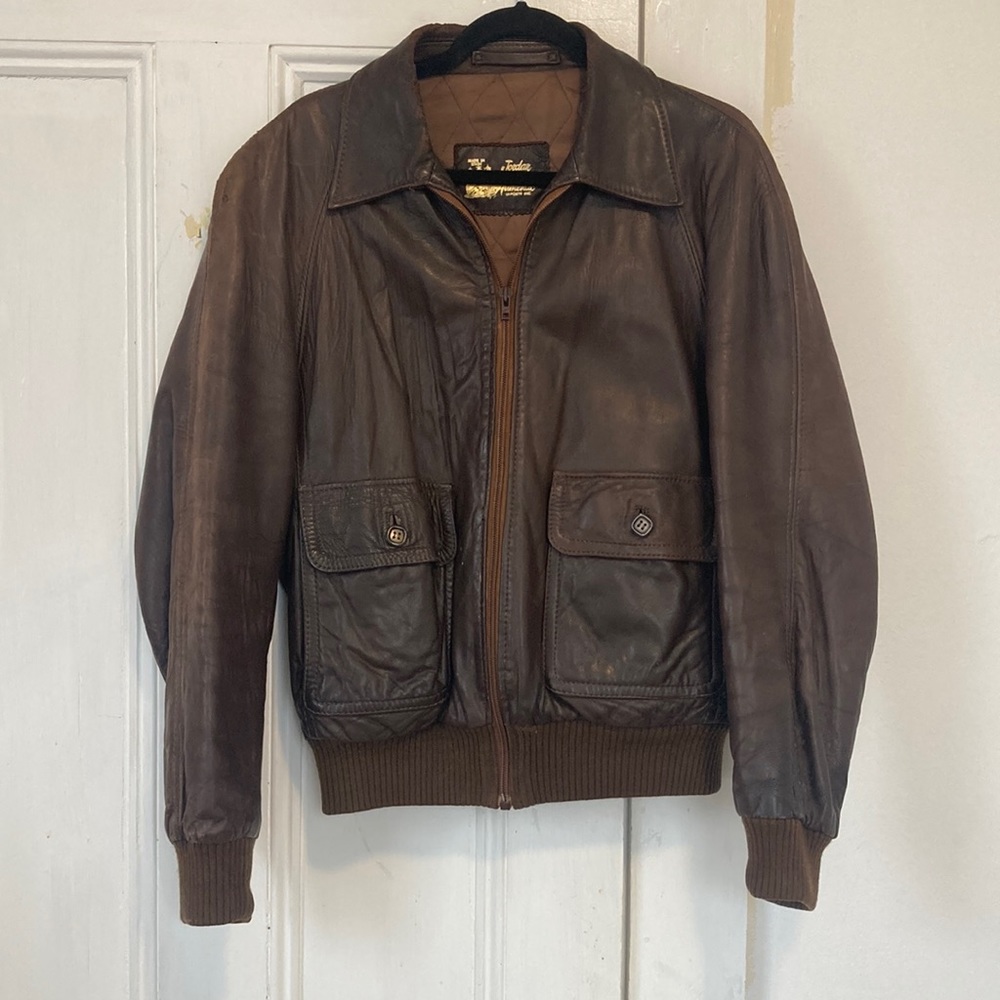 Vintage 70’s Brown Distressed Jordan Designs Leather Bomber Jacket made in Spain